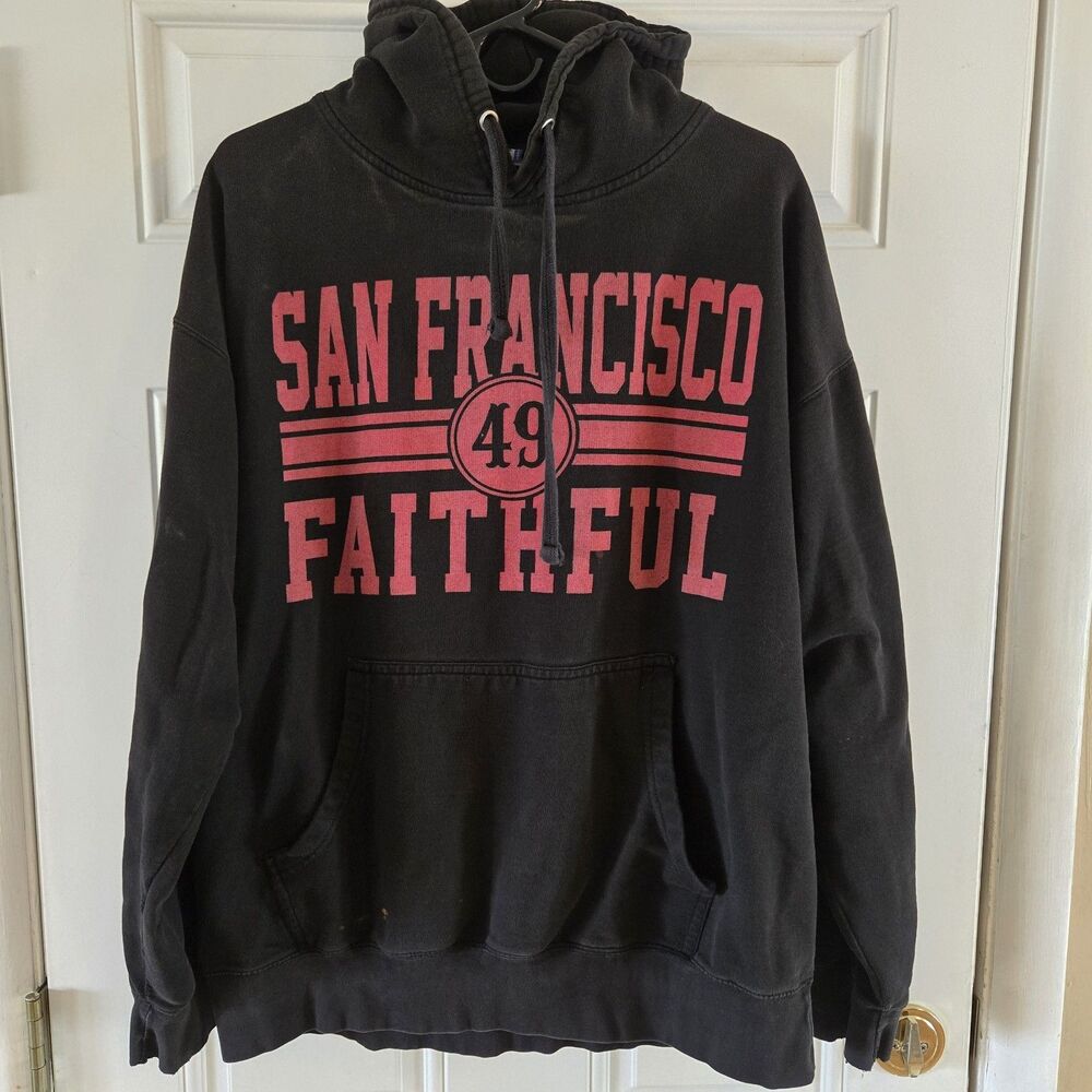 Vintage SF 49ers Faithful Hoodie XL Black Distressed Grunge Streetwear Y2K